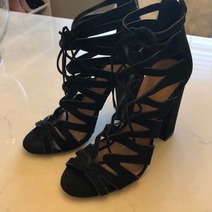Black Velvet Lace Up Heels